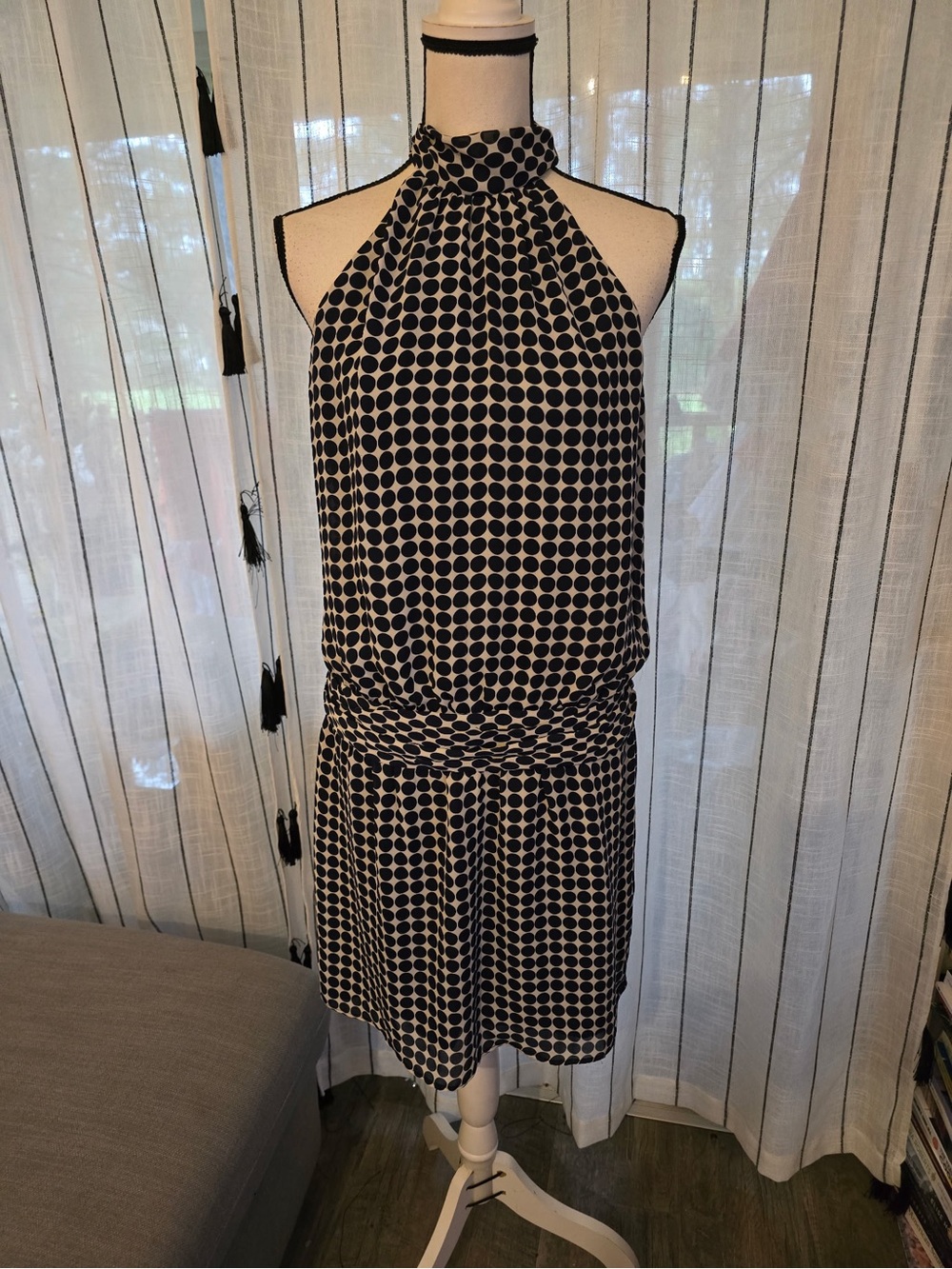Zara Black and White Polka Dot Halter Midi Dress